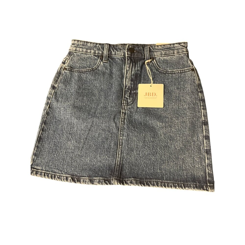 JBD Just Black Denim Retro Mini Denim Skirt Blue Jean Zipper Size Small NWT